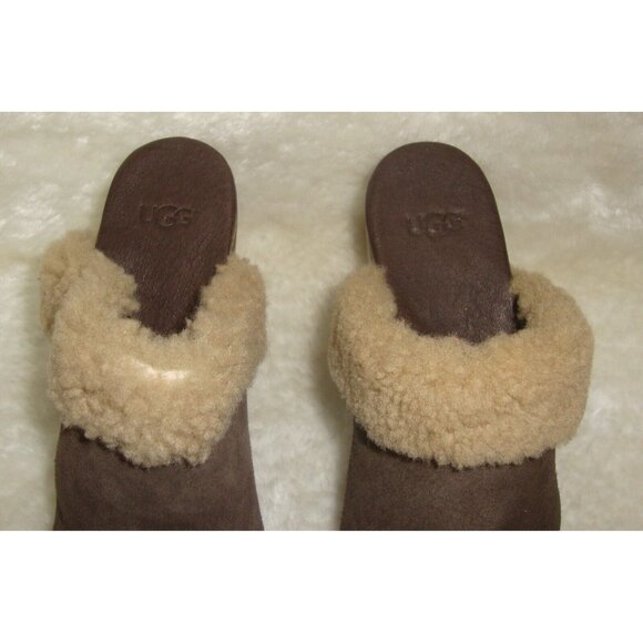 UGG Adele Brown Suede Sheepskin Studded Clogs Heels Mules Shoes Women Size  US 7 - Picture 5 of 12